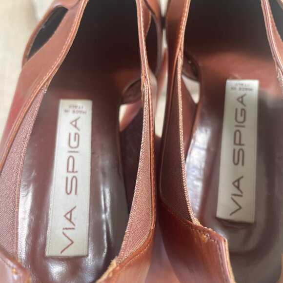 VIA SPIGA LEATHER WOMEN'S POINTED TOE CUT-OUT FLATS TAN SIZE 5.5 - Picture 9 of 13